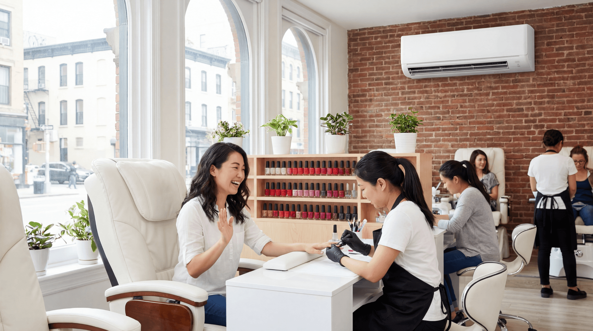 Multi-zone ductless mini-split installed in a Quincy nail salon